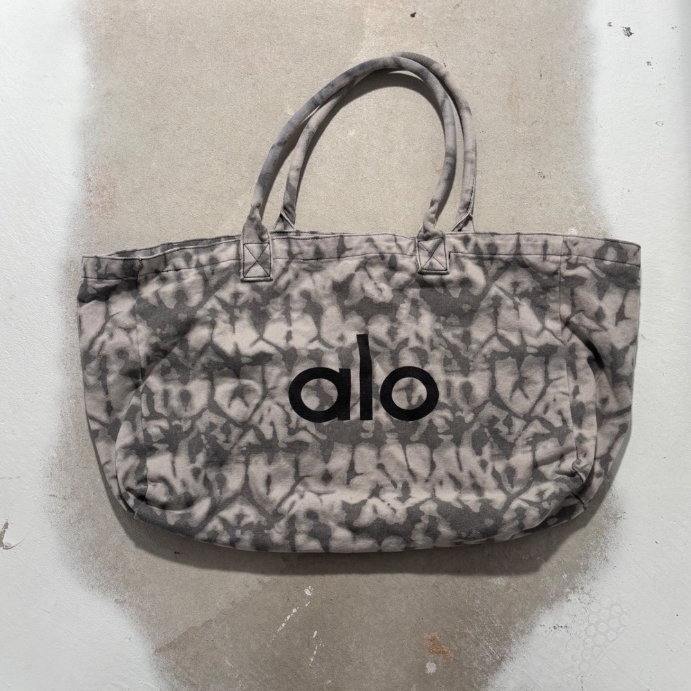 Alo Yoga Tie Dye Canvas Tote Bag Grey White Logo Shopper Gym Travel Bag